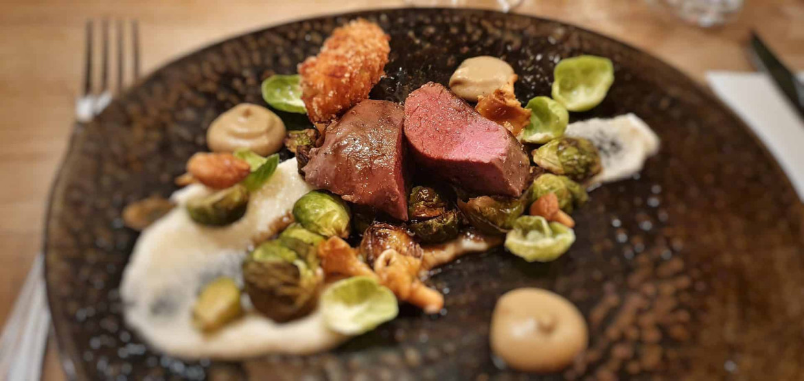 Sous-vide venison steak at Paal 15 on Texel, Netherlands.