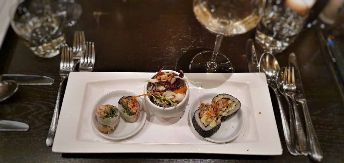 Local Specialties in Asian Style at the restaurant Drank Spijslokaal Het Schoutenhuys in Den Burg on Texel, Netherlands.